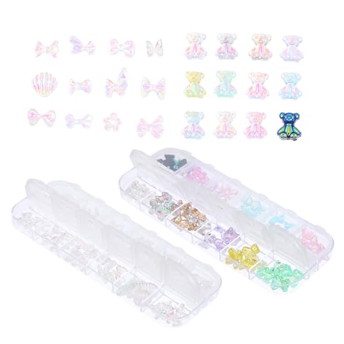 VICASKY 120 Stück Acryl Schmetterlinge Bären Nagel Charms Diy Nagelkunst Dekoration für Zuhause und Salon für Kreative Nail Art Designs von VICASKY
