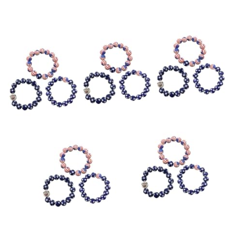 VICASKY 15 Stck. Teiliges Patriotische Holzperlen Armbänder Elastisch Verstellbar Leuchtend Rot Blau für Unabhängigkeitstag Partygeschenke Geeignet für Handgelenke von VICASKY