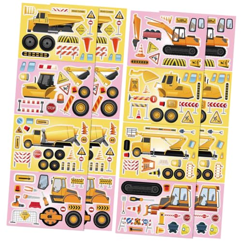 VICASKY 16 Blatt BAU-LKW-Aufkleber kinderzimmer wanddeko Puzzle Lustige Sticker für kinderspielzeuge DIY LKW Aufkleber Decal LKW-Geburtstagsdekorationen LKW-Musteraufkleber von VICASKY