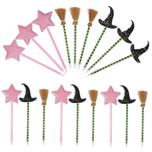 VICASKY 18 . Teiliges Party Favor Stift mit Hexenbesen Hexenhut und Sternen Bunte Kugelschreiber für Halloween Valentinstag und Kinderparty Kreative Schreib und Dekorationsstifte von VICASKY