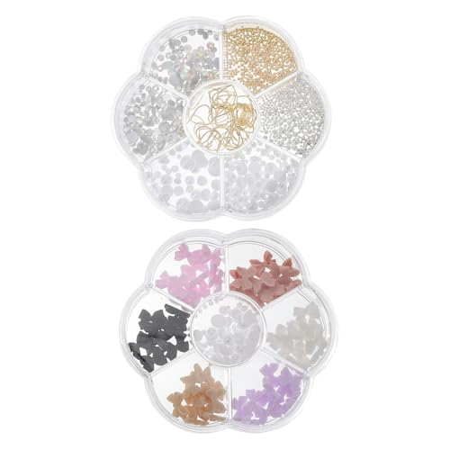 VICASKY 2 Boxen Boxen Nagelperlen mit Nail Art Schmuck Bunte Perlen und Strasssteine für Kreative Nageldekoration DIY Nail Art Supplies für Stilvolle Designs und Partys von VICASKY