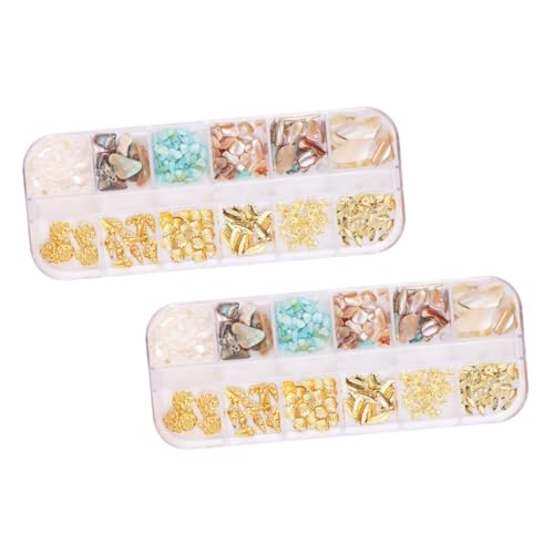 VICASKY 2 Boxen Fächer Nagel Dekor mit Muschel Legierungsanhängern Kreative Nail Art Accessoires für DIY Maniküre Einfache Anwendung Modisch und Vielfältig für Nagelkunstliebhaber von VICASKY