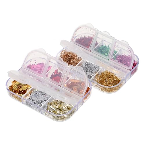VICASKY 2 Boxen Nagelkunst Goldfolie Nailart-Glitzer Nagelgoldflocken Flocken für Nägel Zubehör für Nagelstudios Nagelglitter Nagel Pailletten Nagelfolienflocken Aufkleber von VICASKY