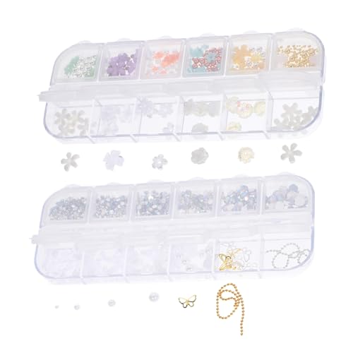 VICASKY 2 Boxen Schmetterling Blumen Nail Art Charms Kleine Ab diamanten Perlen Ketten Nageldekorationen für Frauen und Mädchen Boxen Maniküre Schmuck für Nageldesign und Nagelkunst von VICASKY