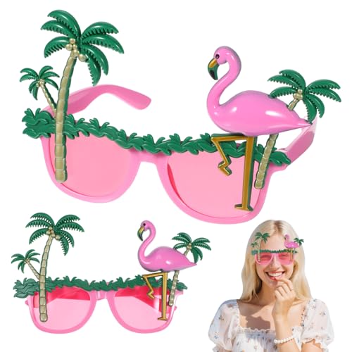 VICASKY 2 Paar Tropische Neuheitsbrillen Flamingo-Sonnenbrillen Hawaii-Brillen Fotoautomaten-Requisiten Für Strandpartys Dekoration Sonnenbrillen Kokosnussbaum-Brillen Sommer-Accessoires von VICASKY