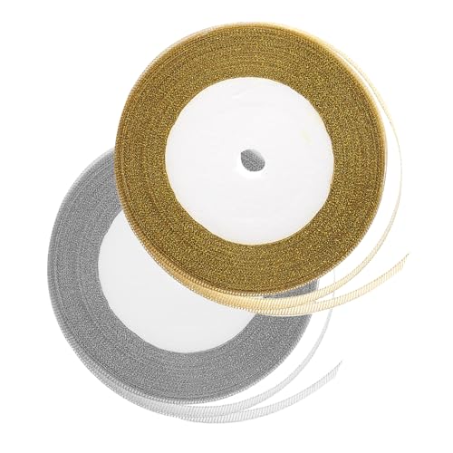 VICASKY 2 Rollen Metallic Glitter Geschenkband Breit Gold und Silber Vielseitiges Dekoband für DIY Schleifen Weihnachtsbaum Party und Geschenkverpackung Festliche Bastelideen von VICASKY