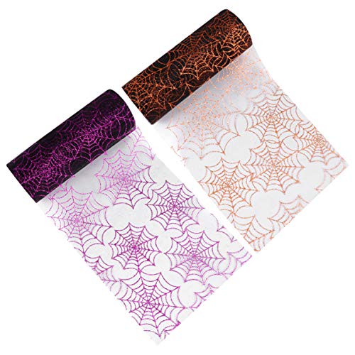 VICASKY 2 Rollen Spinnennetz Tüll, Kreativer Halloween Tüll, Zarte Halloween, Dekoration, Schwarz-Silber, Schwarz-Gold, 15cm x 10 Yards von VICASKY