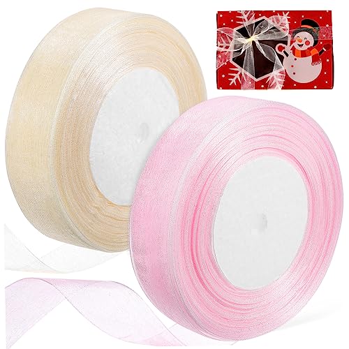 VICASKY 2 Rollen Transparente Geschenkband für Hochzeiten Weihnachten Bastelprojekte Leichtes Polyesterband für Blumen und Geschenkverpackungen von VICASKY