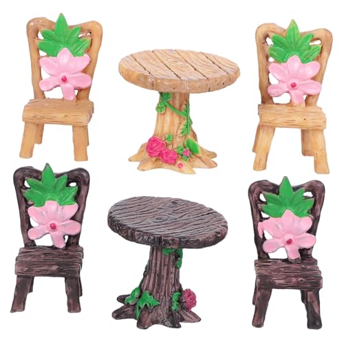 VICASKY 2 Sätze Resin Mini Landschaft Tisch Stuhl Dekor Feine Verarbeitung Lebendige Details DIY Harz Miniatur Modell für Schreibtisch von VICASKY