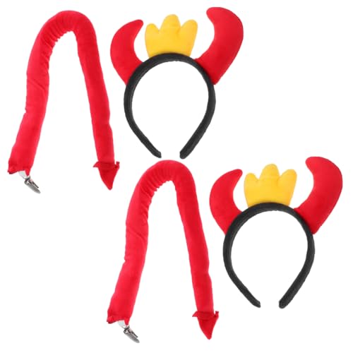 VICASKY 2 Sätze Rotes Teufelshörner Haarreif Cartoon Stil Leicht Flexibel Komfortabel Für Halloween Karneval Cosplay Festliche Party Accessoires von VICASKY