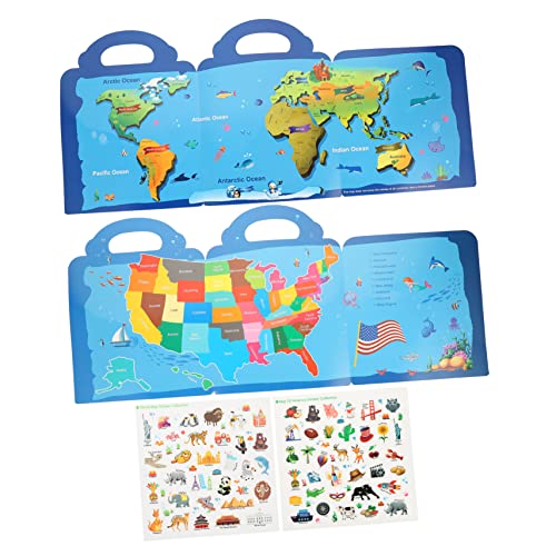 VICASKY 2 Sätze Wiederverwendbares Stickerbuch für Teiliges Lernspielzeug mit Weltkarte und Karte Fördert Kreativität und Hand Augen Koordination für Vorschule und Spielgruppen VICASKY 2 Sätze Wiederverwendbares Stickerbuch für Teiliges Lernspielzeug mit Weltkarte und Karte Fördert Kreativität und Hand Augen Koordination für Vorschule und Spielgruppen von VICASKY