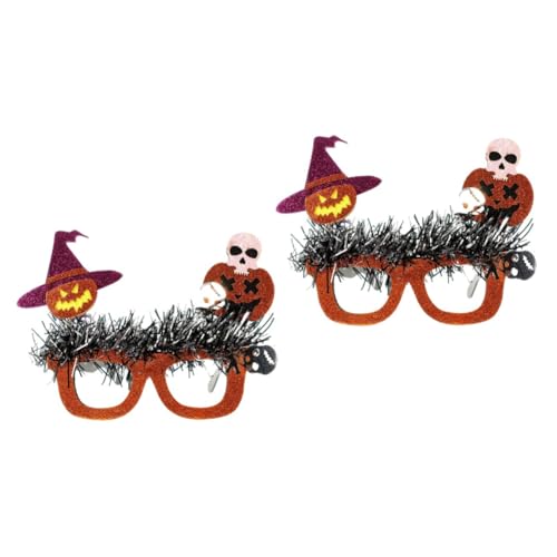 VICASKY 2 Stück Halloween Party Brille mit Halloween Elementen Lustige Eyeglasses für Erwachsene und Cosplay Accessoire Einheitsgröße mit Kürbis Hexenhut Totenkopf Design Fotorequisite von VICASKY