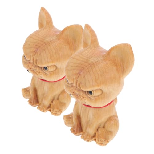 VICASKY 2 Stück Handgeschnitzte Bulldoggen Holzfigur Kleine Holzskulptur Dekorative Desktop Ornament für Haustierliebhaber Büro Auto VICASKY 2 Stück Handgeschnitzte Bulldoggen Holzfigur Kleine Holzskulptur Dekorative Desktop Ornament für Haustierliebhaber Büro Auto von VICASKY