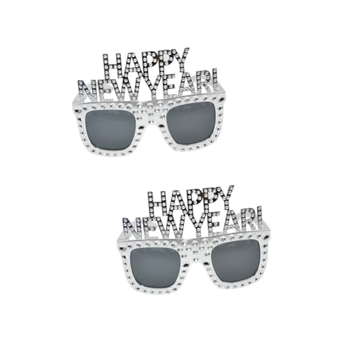 VICASKY 2 Stück Happy Year Partybrille Silber Lustige Eyeglasses für Männer Year Photo Prop Karneval Fasching Accessoire von VICASKY