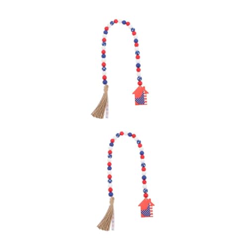 VICASKY 2 Stück Holzperlen Girlande mit Quasten Langlebige Independence Day Dekoration für Wand und Rustikale Bead String Wohnaccessoire für Party und Heimverschönerung von VICASKY