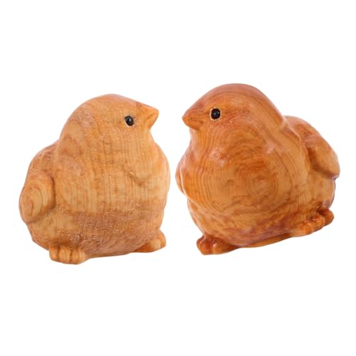 VICASKY 2 Stück Holzschnitzerei Handwerk Hochzeitsschmuck Aus Holz Hühnchen-Statue Aus Holz Hühnerdekor Ostern DIY Handwerk Osterei DIY Handwerk Ostern-Huhn- Holzfiguren Hölzern Khaki von VICASKY