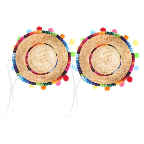 VICASKY 2 Stück Mexikanischer Sombrero Partyhut mit Pompons Verstellbarem Kinnriemen Strohhut Teiliges Mexikanisches Karneval Kostümzubehör für Familienfeste und Fiesta von VICASKY