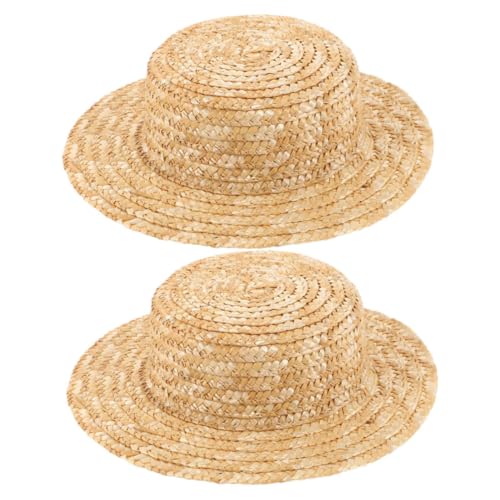 VICASKY 2 Stück Mini Strohhüte für Basteln Kleine Handgewebte Runde Hüte DIY Miniatur Puppenhut Kappen Vielseitige Bastelaccessoires für Puppen Mikro Landschaften Dekorationen von VICASKY