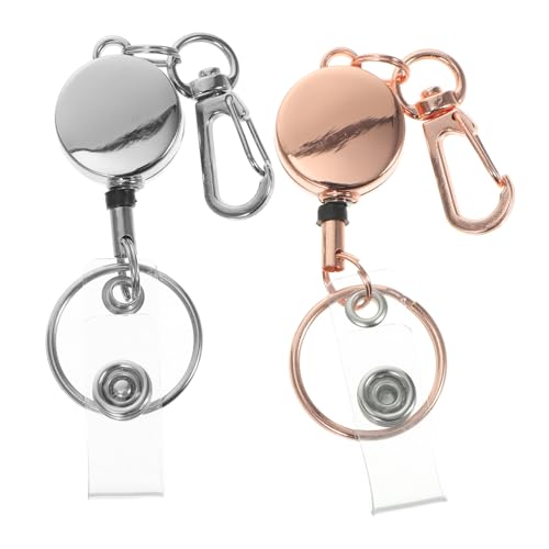 VICASKY 2 Stück Runde Metall Schlüsselanhänger mit Ausziehbarem Ausweishalter Sicherer Rückclip Praktischer Badge Holder mit Schlüsselring für Id Karten und Schlüssel Silber und Roségold von VICASKY