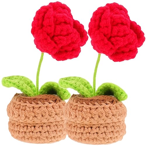 VICASKY 2 Stück Teiliges Kleine Handgehäkelte Rosen im Topf Künstliche Blumendekoration Handarbeit Dekorative Häkelblumen für Schreibtisch Büro und von VICASKY