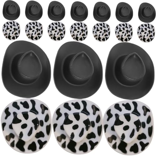 VICASKY 20 Stück Teiliges Miniatur Cowboyhüte aus Kunststoff Winzige Puppenhüte in Schwarz und Kuhmuster Dekorative Bastelaccessoires für Puppen Kuchen Heim und Partydekorationen VICASKY 20 Stück Teiliges Miniatur Cowboyhüte aus Kunststoff Winzige Puppenhüte in Schwarz und Kuhmuster Dekorative Bastelaccessoires für Puppen Kuchen Heim und Partydekorationen von VICASKY