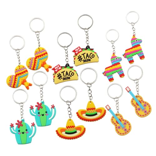 VICASKY 24 Stück Teiliges Mexikanisches Schlüsselanhänger mit Cartoon Design Bunte Fiesta Partygeschenke Hängende Dekorationen für Karneval und Halloween Praktische Schlüsselanhänger für von VICASKY