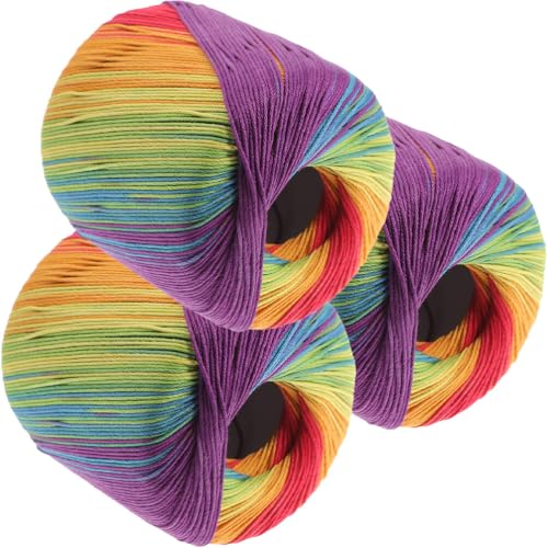 VICASKY 3 Rollen Garn Für Stricken Segment Regenbogen Stränge Garn Gefärbte Baumwollgarn Häkeln Für Handwerk Pullover Hut Schal von VICASKY