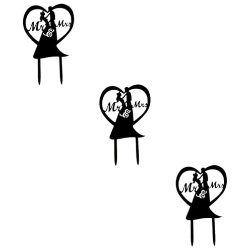 VICASKY 3 Stück Acryl Cake Topper Hochzeitstorte Braut Bräutigam Herz Motiv Schwarz Hochzeit Tortendeko Lebensmittelgerechte Cake Insert Karte für Verlobung Valentinstag Party von VICASKY
