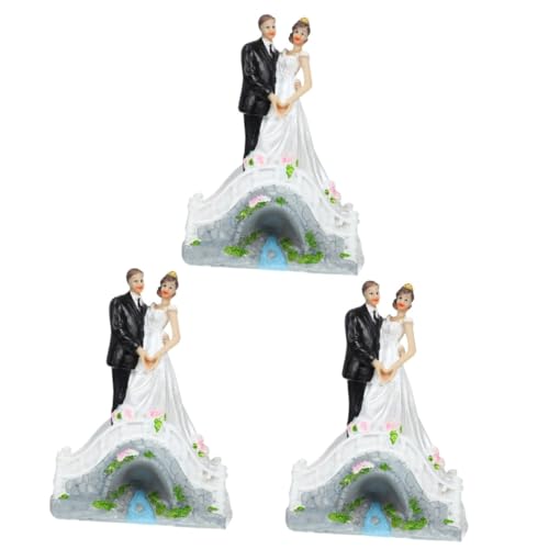 VICASKY 3 Stück Elegante Hochzeitstortendeko Brautpaar Figur Resin Handbemalt Delikate Hochzeit Party Dekoration für Verlobung Brautdusche von VICASKY