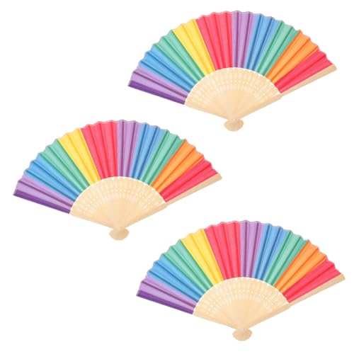 VICASKY 3 Stück Portable Regenbogen Fächer Bambusgriff Bunter Faltbarer Handfächer für Pride Hochzeit Sommer Kompakt und Robust Zufällige Farbe Zufällige Farbe von VICASKY