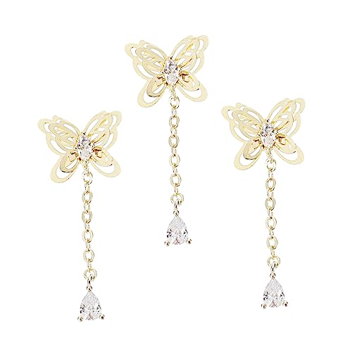 VICASKY 3 Stück Teiliges Set Stilvolle Diy Nagelketten Anhänger mit Zirkonia Strasssteinen Langlebige Metall Nail Charms für Maniküre Geeignet für Natürliche und Künstliche Nägel Party und von VICASKY