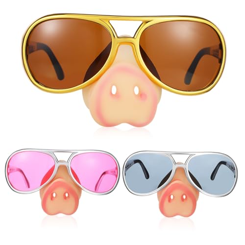 VICASKY 3 Stück Witzige Halloween Brillen mit Schweinenase Bunte Party Sonnenbrillen für Clownkostüm Bequeme Lustige Verkleidungsaccessoires für und Kostümpartys von VICASKY