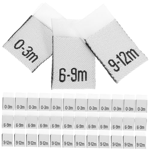 VICASKY 300 Stück Monatsklebeetiketten aus Polyester für Neugeborene Monate Langlebige Kleidungsetiketten zum Nähen Praktische Monatslabels für Jungen und Mädchen zur Kleiderverwaltung von VICASKY