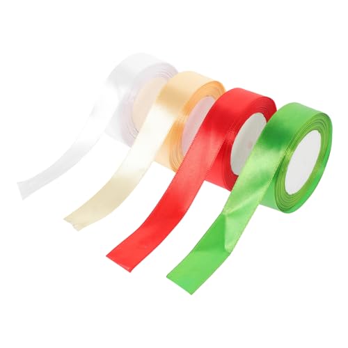 VICASKY 4 Rollen Geschenkband Breit Polyester Dekoratives Geschenkverpackungsband in Rot Grün Weiß Hellgold für DIY Basteln und Festliche Dekoration von VICASKY