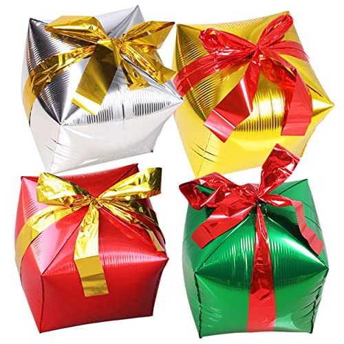 VICASKY 4 Stück Geschenkbox Aluminiumfolienballon Grüne Luftballons Weihnachtsballons Weihnachtliche Folienballons Geburtstagsballons Aus Folie Geburtstagsdekorationen Heliumballons von VICASKY
