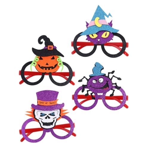 VICASKY 4 Stück Halloween Brillen Teilig mit Kürbis Spinne Totenkopf und Katzenmotiv Lustige Partybrillen aus Robustem Material für Halloween Fasching Cosplay und Geburtstagsfeiern von VICASKY