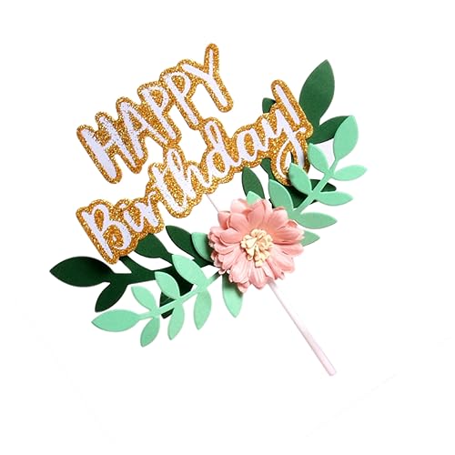 VICASKY HAPPY Birthday Buchstaben Mit Blumen Und Blätter Design Für Kuchen Dekoration Tortenstecker Insert Karten Für Geburtstagsfeiern von VICASKY