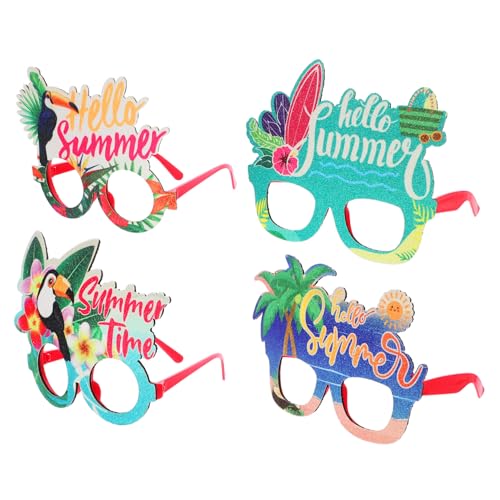 VICASKY 4 Stück Hawaiian Partybrillen Lustige Sommerbrillen Tropisch Motiv Leicht Robust Für Foto Requisiten Strand Party Zubehör von VICASKY