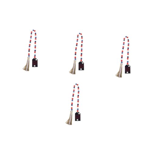VICASKY 4 Stück Holzperlengirlande mit Quasten Unabhängigkeitstag Dekoration Sternenmotiv Tassel Holzperlenanhänger für Wand Fenster Tür Wohnzimmer Schlafzimmer von VICASKY