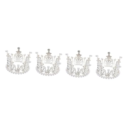VICASKY 4 Stück Krone Dekoration Ornament Kuchen -topper Backen Krone Stütze Backdekorationen Kopfschmuck Für Kuchen Liefert Backen Topper Kinderkronen Legierung Silver von VICASKY