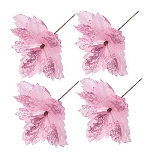 VICASKY 4 Stück Künstliche Weihnachtsblumen Poinsettien mit Glitzer Rosa Seidenblumen für Weihnachtsbaum Tischdekoration Langlebige Festliche Kunstblumen für Weihnachtsdeko VICASKY 4 Stück Künstliche Weihnachtsblumen Poinsettien mit Glitzer Rosa Seidenblumen für Weihnachtsbaum Tischdekoration Langlebige Festliche Kunstblumen für Weihnachtsdeko von VICASKY