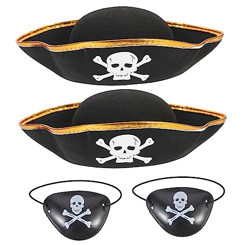 VICASKY 4 Stück Piratenhut -augenmaske Schwarz Piratenhut Frauen Lustig Erwachsene Piratenkostümhüte Kappe Patch Partyhüte Für Piratenkostüm Jungen Jungen Hüte Schwarz Stoff von VICASKY