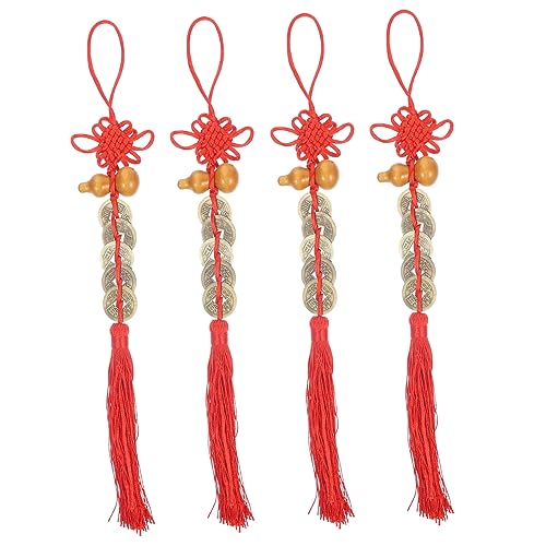 VICASKY 4 Stück Teiliges Chinesischer Feng Shui Anhänger mit Kupfermünzen und Pfirsichholz Kürbis Traditioneller Chinesischer Stil Langlebige Fronttür Deko für Frühlingsfest und von VICASKY