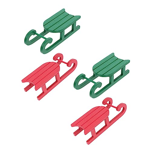 VICASKY 4 Stück Teiliges Holz Schlitten Weihnachtsdeko für Desktop Stabile Handgefertigte Holzfiguren Rot und Grün Festliche Wohnaccessoires für Weihnachten Dekorative Tischaufsteller von VICASKY