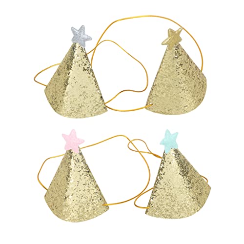 VICASKY 4 Stück Teiliges Pailletten Party Spitzhüte mit Sternen Bunte Kindergeburtstagsmützen Gold Blau und Silber Festliche Geburtstagsdeko für Mädchen und Jungen von VICASKY