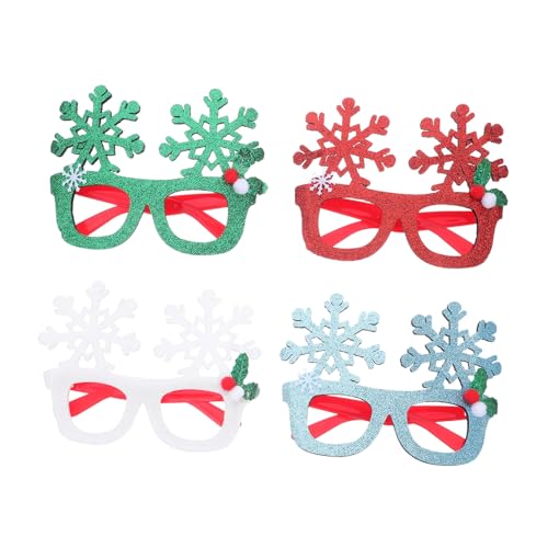 VICASKY 4 Stück Teiliges Weihnachtsbrillen Schneeflockenrahmen Glitzernde Xmas Party Brillen Festliche Fotorequisiten Leicht und Bequem für Weihnachtsfeier und Silvester von VICASKY