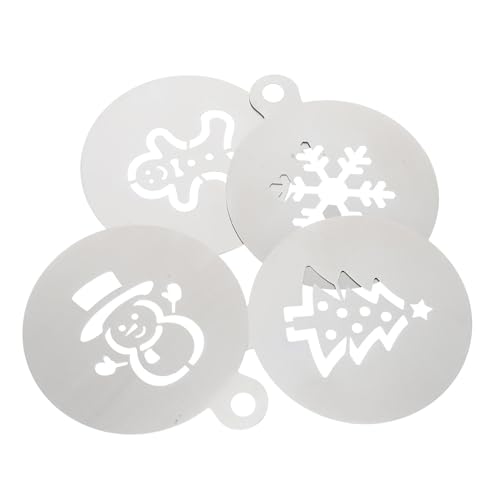 VICASKY 4 Stück Teiliges Weihnachtskuchen Schablonen aus Silber Kreative Backvorlagen mit Tannenbaum Schneemann Schneeflocke und Lebkuchenmann Flexibel und Langlebig für Kaffee Kuchen und VICASKY 4 Stück Teiliges Weihnachtskuchen Schablonen aus Silber Kreative Backvorlagen mit Tannenbaum Schneemann Schneeflocke und Lebkuchenmann Flexibel und Langlebig für Kaffee Kuchen und von VICASKY