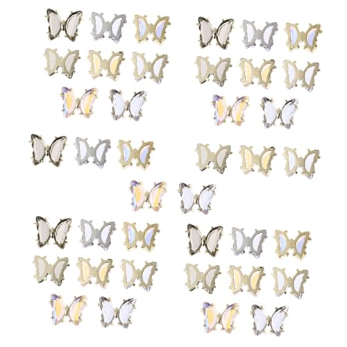 VICASKY 40 Stück Teiliges Schmetterling Nagelornamente Bunte Champagner Nail Art Charms Langlebige Nageldekoration für Kreative Maniküre Einfach Anzuwenden Modisches Nageldesign Zubehör von VICASKY