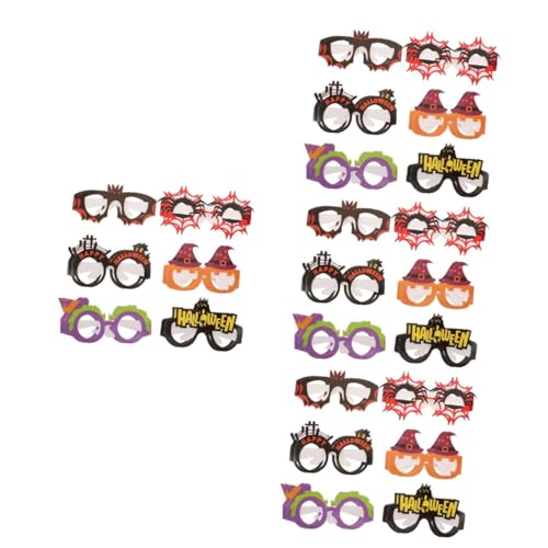 VICASKY 48 Stck. Teiliges Halloween Party Fotorequisiten Papierbrillen mit Hexenhut und Spinnennetz Motiv Bunte Fotoaccessoires für Halloween Dekoration und Lustige Partygestaltung von VICASKY