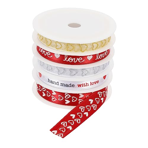 VICASKY 5 Rollen Geschenkband mit Herzmuster Bedrucktes Wickelband für Valentinstag Hochzeit Partydekoration DIY Basteln Geschenkverpackung und Schleifenbindung von VICASKY